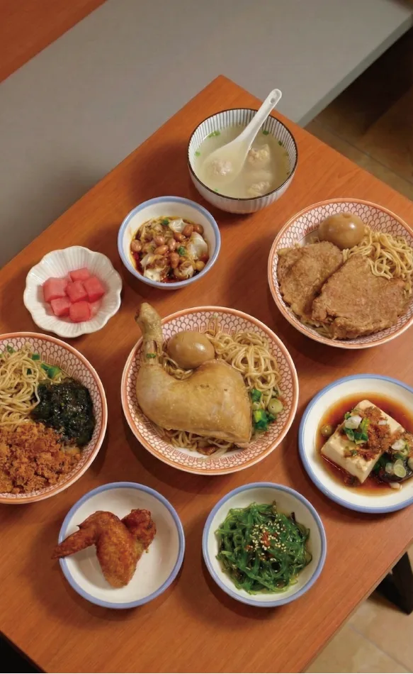 圖示-【花山家台麵小館】桌上擺滿招牌麵食與小菜